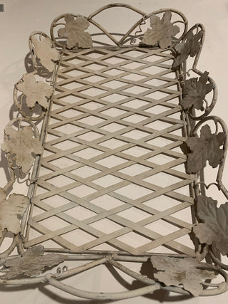 Vntg 15x21” white wrought iron tray lg