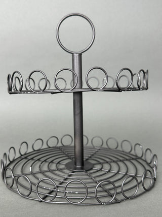 Vintage 2-Tier Black Wire Hoop Cupcake Stand & Display Riser