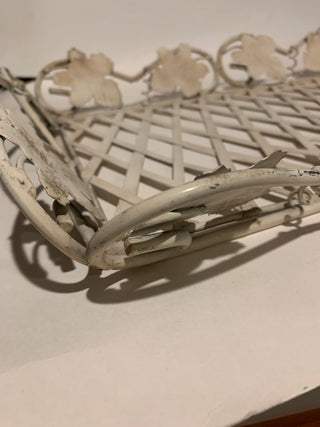 Vntg 12x19 white wrought iron tray