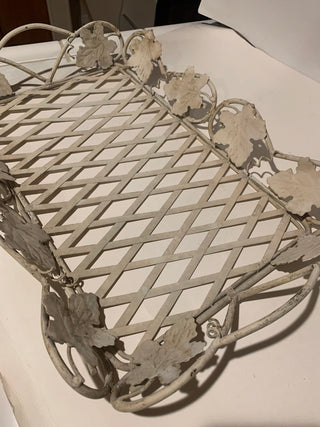 Vntg 12x19 white wrought iron tray