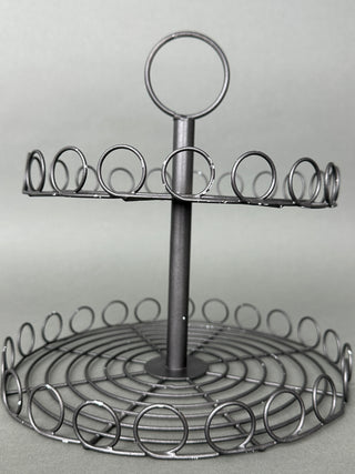 Vintage 2-Tier Black Wire Hoop Cupcake Stand & Display Riser