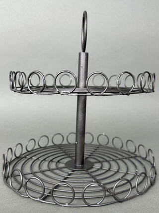 Vintage 2-Tier Black Wire Hoop Cupcake Stand & Display Riser