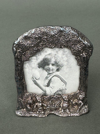 🧸 Vintage Silver Scenes Teddy Bears Picnic Mini Frame Solid Pewter Silver Plate 🧸