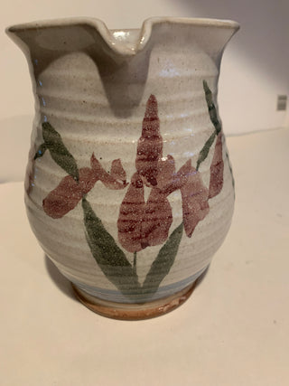 Vntg 7.5” hand thrown pottery pitcher Iris