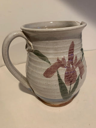 Vntg 7.5” hand thrown pottery pitcher Iris