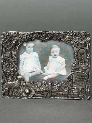 🌸 Vintage Silver Scenes Secret Garden Mini Frame Solid Pewter Silver Plate 🌸