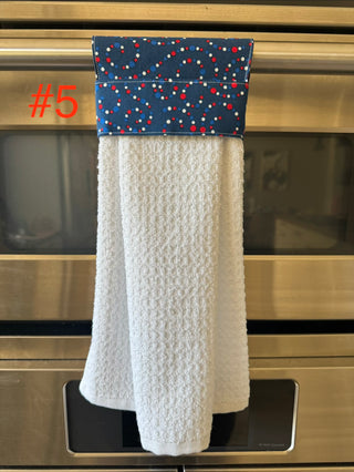 Hanging Kitchen Towel - Red White and Blue Dots