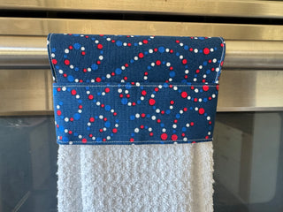 Hanging Kitchen Towel - Red White and Blue Dots