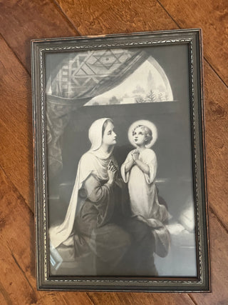 VINTAGE FRAMED BLK/WHT RELIGIOUS PRINT