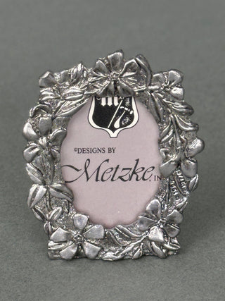 Vintage Metzke Pewter Mini Oval Floral Picture Frame 1984 USA Made Small 2.125x1.75