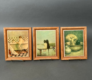 🖼️ Vintage Jessie Willcox Smith Framed Ceramic Art Tiles - Set of 3 Bath Theme 🖼️