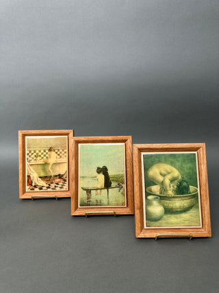 🖼️ Vintage Jessie Willcox Smith Framed Ceramic Art Tiles - Set of 3 Bath Theme 🖼️