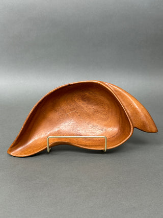 🍂 Mid-Century Modern Monkey Pod Wood Leaf Bowl 🍂