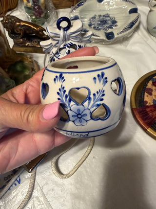 Vintage Delfts Blue Hand-Painted Heart Votive / Candle Holder