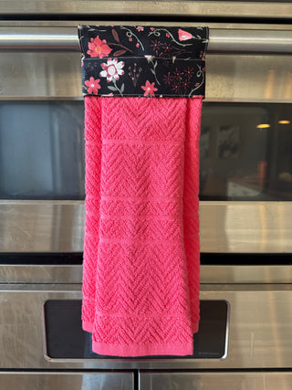Hanging Kitchen Towel - Black/Pink Floral