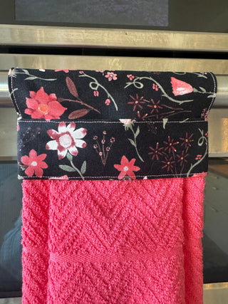 Hanging Kitchen Towel - Black/Pink Floral