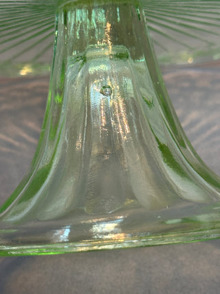 Laurel Leaf Green Cake Stand — 12” Footed Pedestal Salver, Depression-Era Pattern