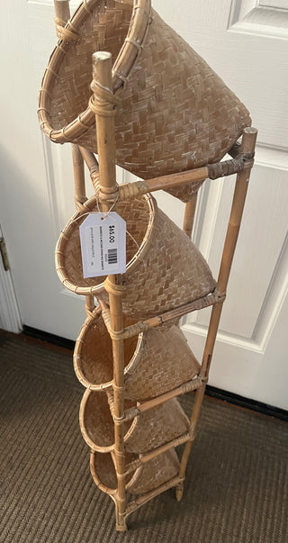 BAMBOO & WICKER STAND W/5 BASKETS