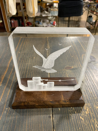 Reverse etched lucite bird sculpture - Rancho