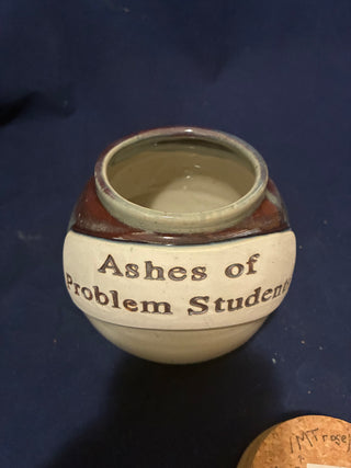 Funny Ashes of problem students potty jar with cork top