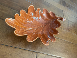 LARGE BURNT ORANGE CERAMIC LEAF SERVING DISH
