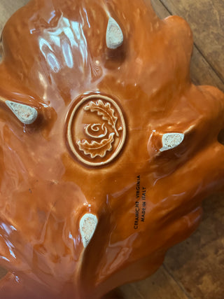 LARGE BURNT ORANGE CERAMIC LEAF SERVING DISH