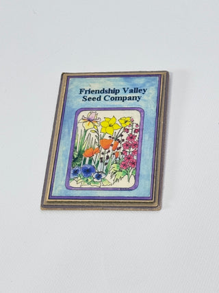 Vintage Friendship Valley Seed Company Wood Block, Floral Illustration Fridge Magnet