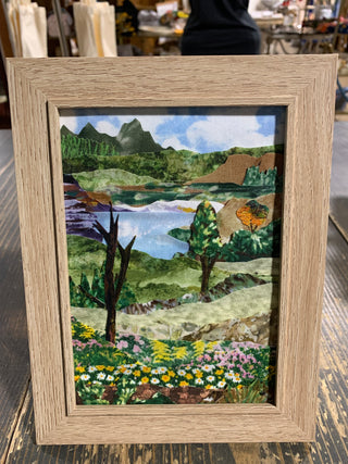 Handmade fabric mosaic picture in frame - Rancho