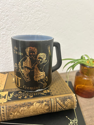 Vintage Fire King Milk Glass Coffee Mug Zodiac Gemini