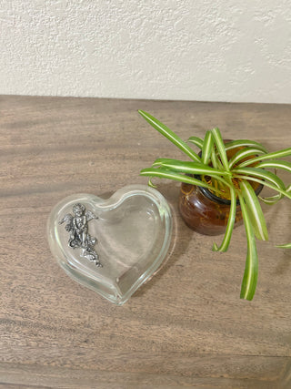 1993 Metzke Pewter Glass Heart Box with Angel
