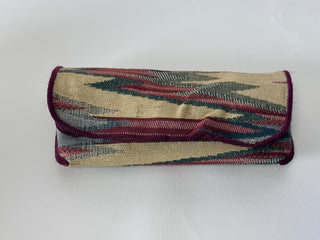 Vintage Woven Ikat Eyeglass Case, Maroon Trim