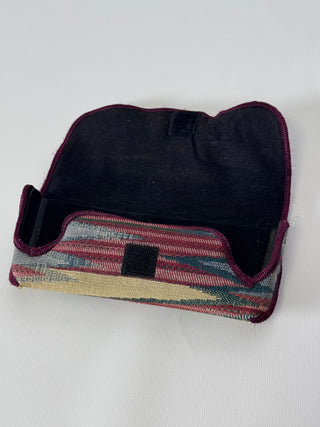 Vintage Woven Ikat Eyeglass Case, Maroon Trim