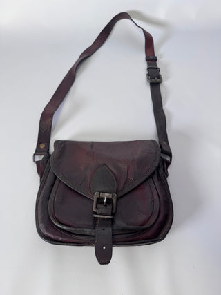 Vintage Brown Leather Crossbody Bag, Oklahoma State Seal Concho