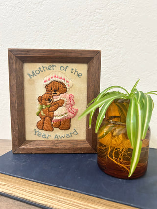 Vintage Embroidery Bear Art Framed
