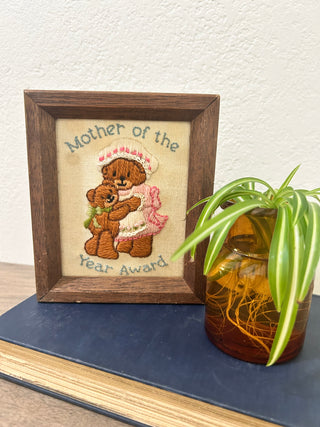 Vintage Embroidery Bear Art Framed
