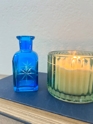 Mini three-inch Blue Glass Etched Star Bud Vase