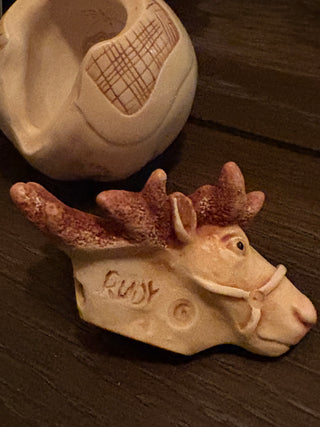 Harmony Kingdon  Roly Poly "Rudy" reindeer trinket box  1..5"