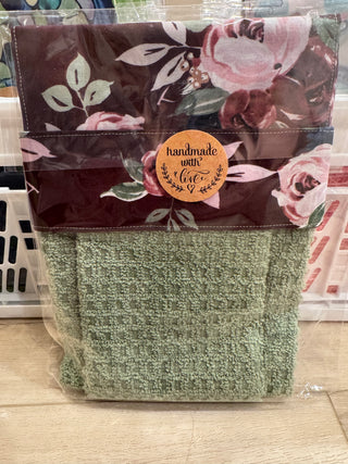 Hanging Kitchen Towel - Burgundy and Green Floral