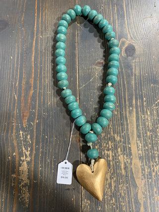 Golden heart turquoise mango bead decor - Rancho
