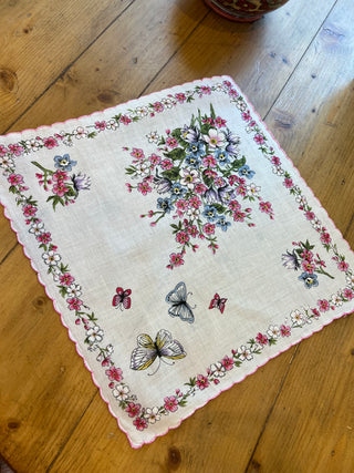 Vintage Butterfly Floral Handkerchief
