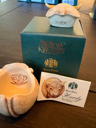 Vtg. Harmony Kingdom Roly Polys "Hardy" highland cow 1.75"