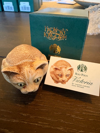 Vtg. Harmony Kingdom Roly Polys "Victoria" cat trinket box 1.75"
