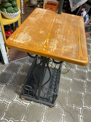 Vtg Wood Metal Side Table Magazine Rack as-is MTS