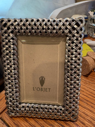 L'Objet Platinum Lattice Picture Frame, beveled glass  3"x 4"