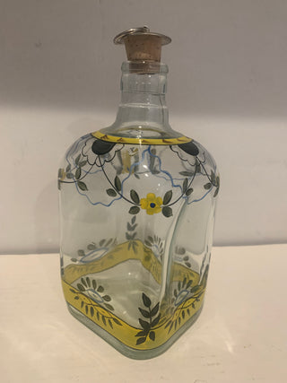 Vntg painted glass decanter w/cork