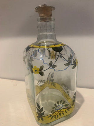 Vntg painted glass decanter w/cork