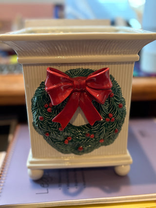 Vtg. Fitz & Floyd Xmas Garland Square Planter 8"