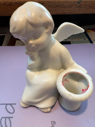 Vtg. Fitz & Floyd white ceramic angel cherub candle holder 4"