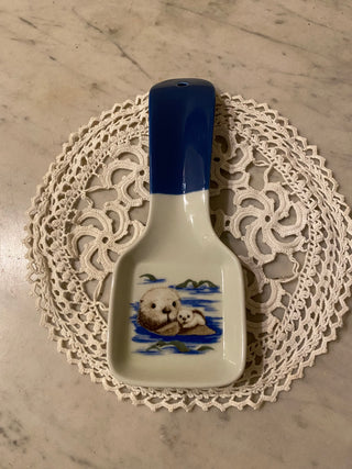 Vtg Otagiri stoneware sea otters spoon rest