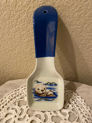 Vtg Otagiri stoneware sea otters spoon rest